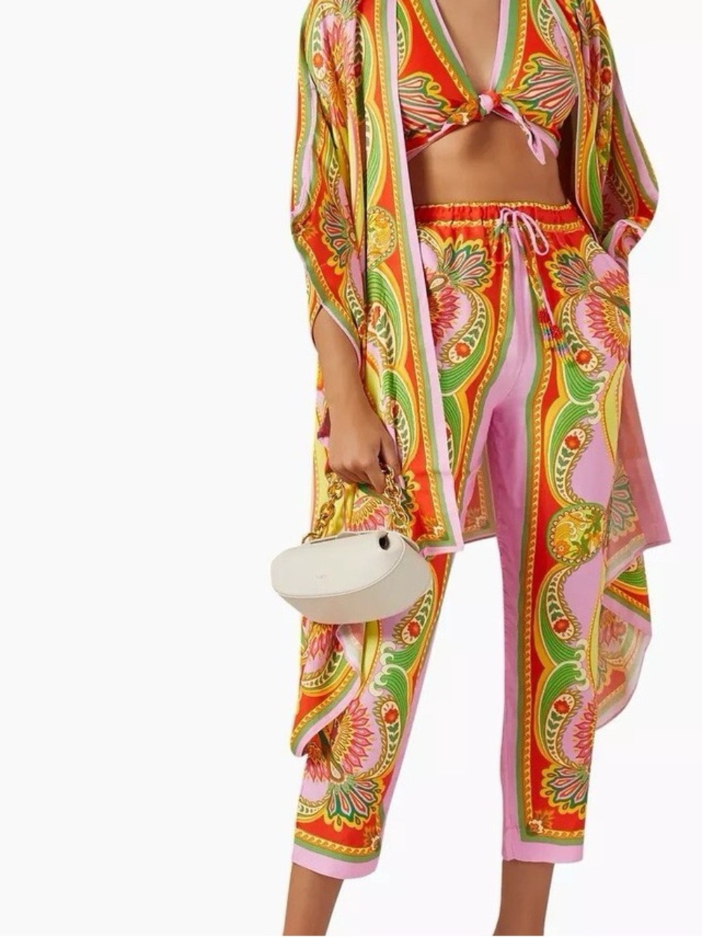 Farm Rio Multicolor Beach Toucans Scarf Straight Leg Pants Size Small Boho